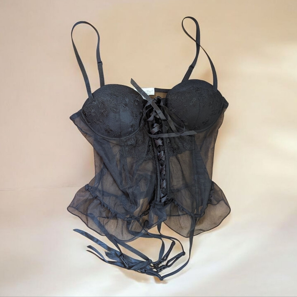 Vintage Y2K Whimsigoth Black Sheer Corset Lingerie Top